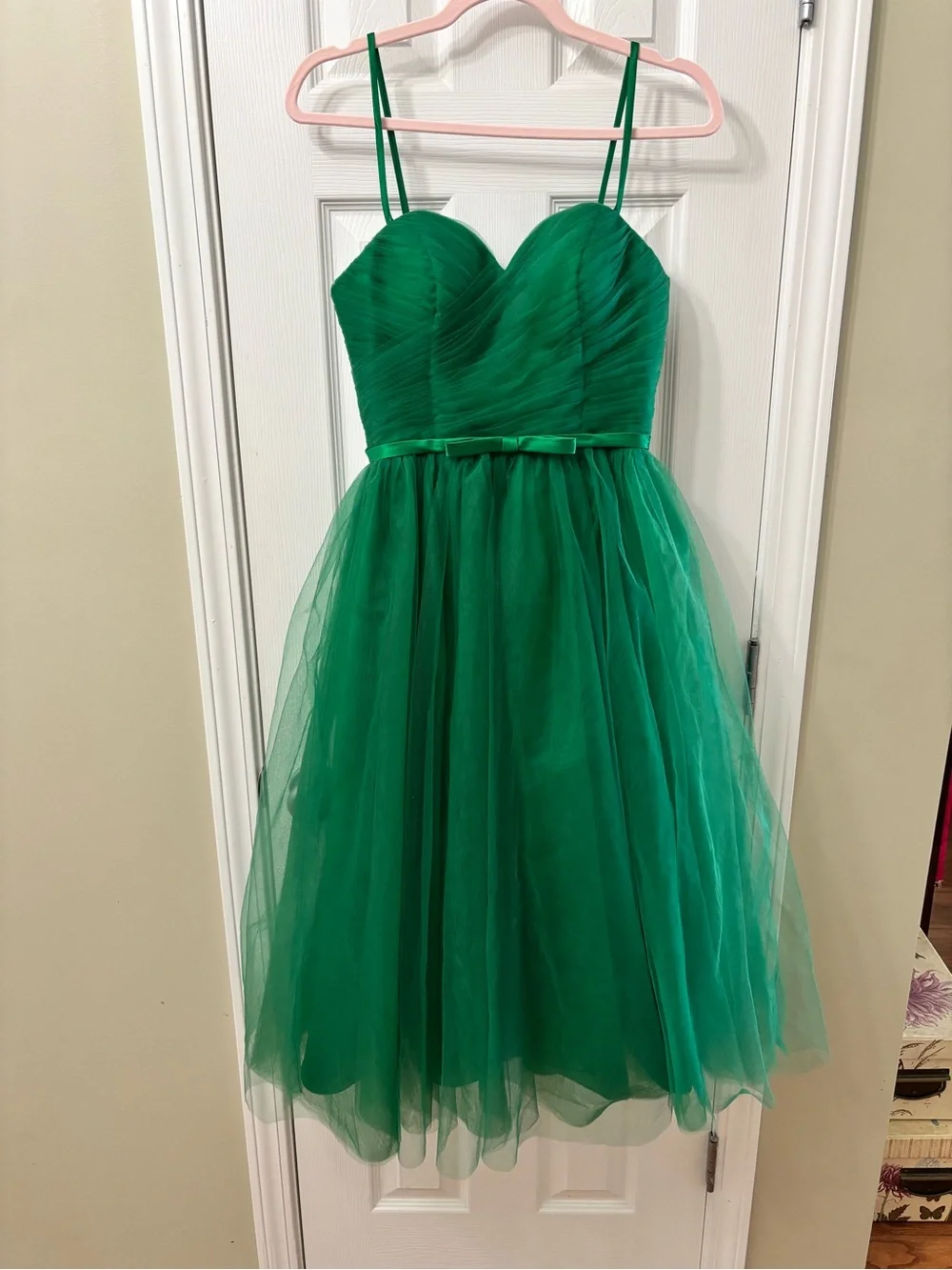 NWT Green Midi Tulle Spaghetti Strap Corset Back Formal Dress Women’s Size 8 - Picture 2 of 9
